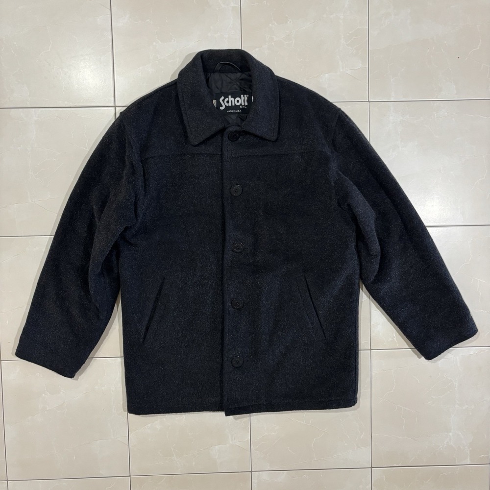 Schott NYC Navy Wool Coach Jacket Button Coat Size S 701 Vintage Insulated USA